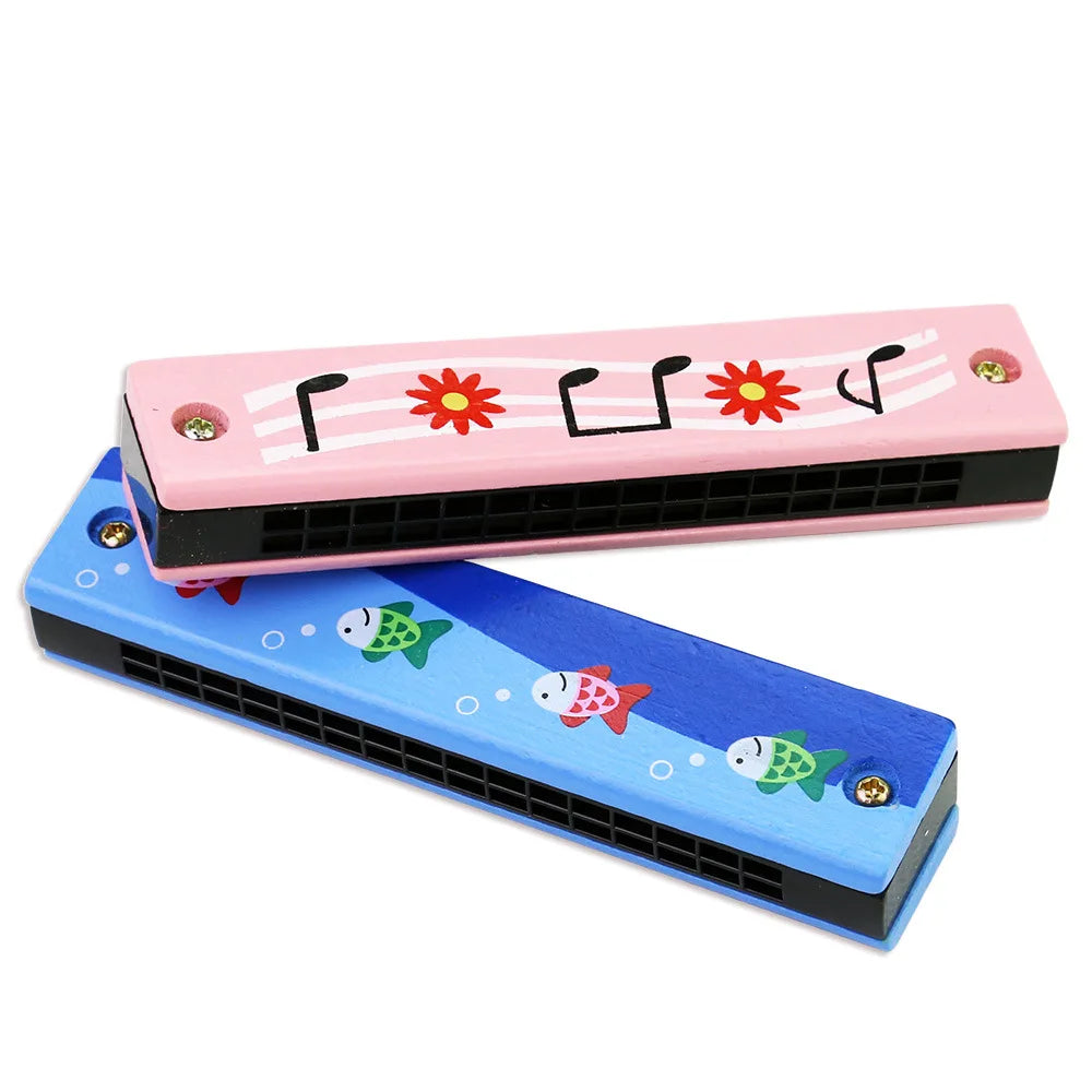 Armónica de madera de 16 agujeros con animales de dibujos animados, instrumento musical de juguete pintado, juguetes educativos tempranos para niños, regalos