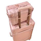 Vintage Leather Women Luggage Set 20in Carry-On + 24/26in Checked Suitcase Luxury Travel Trolley Case with Pink Handbag