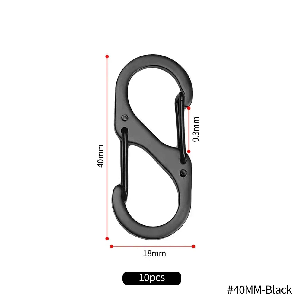 10Pcs S Type Mini Keychain Hook Stainless Steel Carabiner With Lock Anti-Theft Outdoor Camping Backpack Buckle Key-Lock Tool