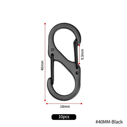 10Pcs S Type Mini Keychain Hook Stainless Steel Carabiner With Lock Anti-Theft Outdoor Camping Backpack Buckle Key-Lock Tool