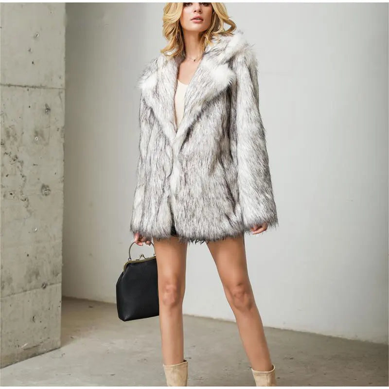 Women Elegant Plush Faux Fur Overcoat Female Casual Loose Coat Jackets 2022 Winter New Lapel Full Sleeve Fashion Coat