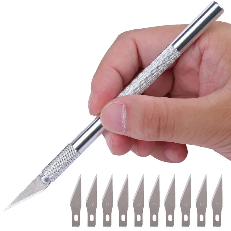 Kit de herramientas de bisturí de metal antideslizante, cortador de papel, cuchillos de grabado y artesanía + 5 cuchillas, herramientas manuales para reparación de PCB de teléfonos móviles.