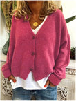 Women's Loose Knitted Cardigan, V-neck Single-breasted Long-sleeved Sweater, Solid Color, New, Spring and Autumn, S-3XL 