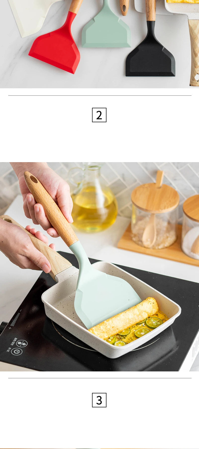 Food Grade Silicone Cooking Utensils Tamagoyaki Spatula Beef Meat Egg Kitchen Spatula Pizza Shovel Cooking Tools Kitchenware