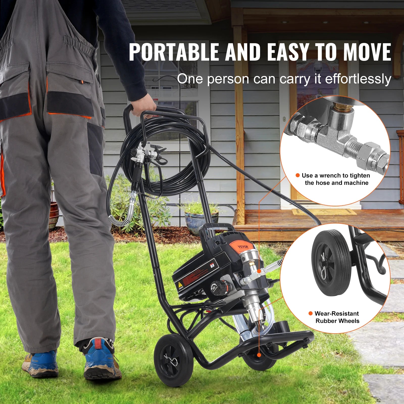 VEVOR Airless Paint Sprayer, Electric Paint Sprayer with Cart, Fine Finish Paint Sprayers for Furniture and Fences, 950W, 3000PSI