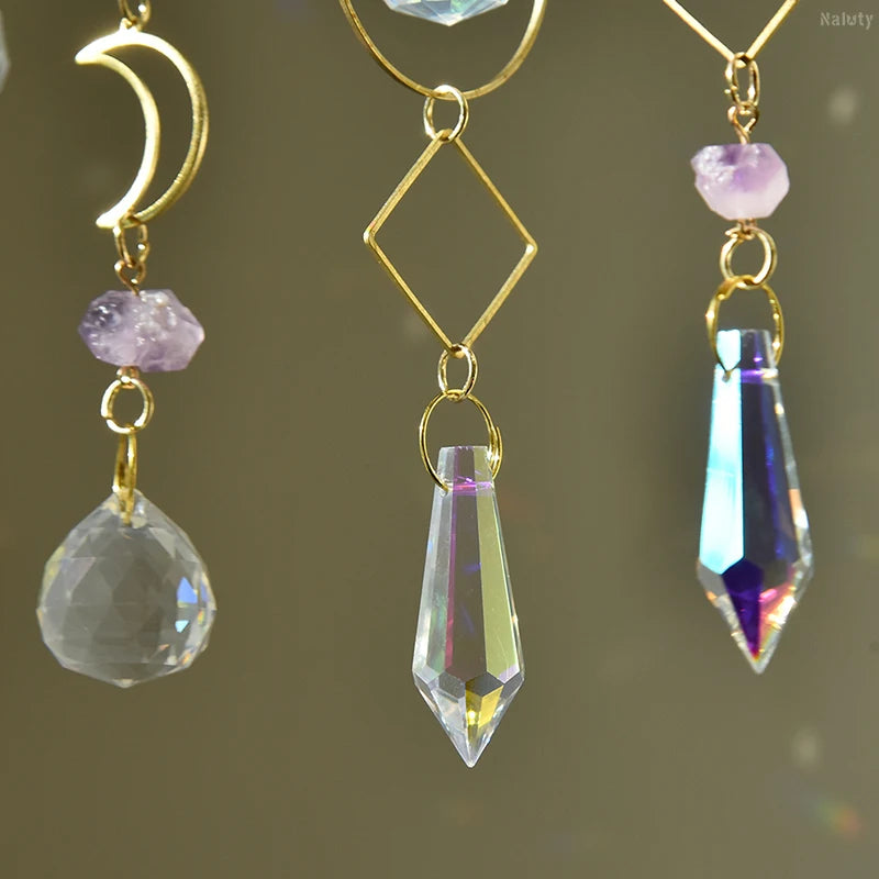 Colgante de cristal para jardín, atrapasol, campanillas de viento, prisma arcoíris, cadena de cristal para ventana, campana colgante, árbol de Navidad, decoración del hogar