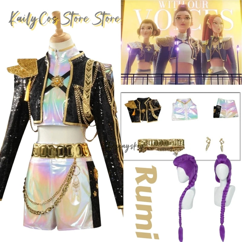 Movie K-Pop Demon Rumi Anime Cosplay Costume Idol Girl Rumi Uniform Role Play For Party Halloween Carnival Outfits