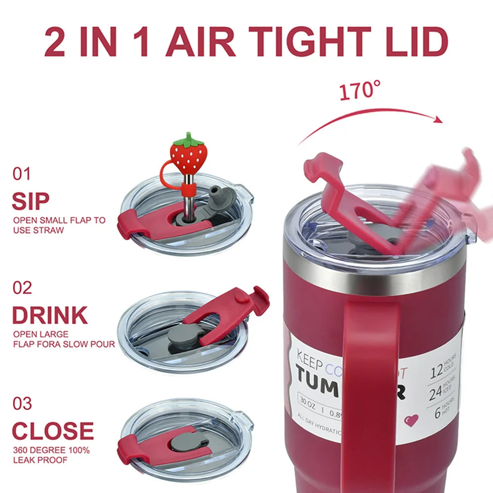 1pcs Watersy 1200ml/40oz Tumbler with Handle Pink Stainless Steel Thermal Portable Vacuum Insulated Gifts Cup