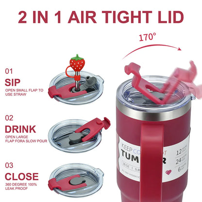 1pcs Watersy 1200ml/40oz Tumbler with Handle Pink Stainless Steel Thermal Portable Vacuum Insulated Gifts Cup