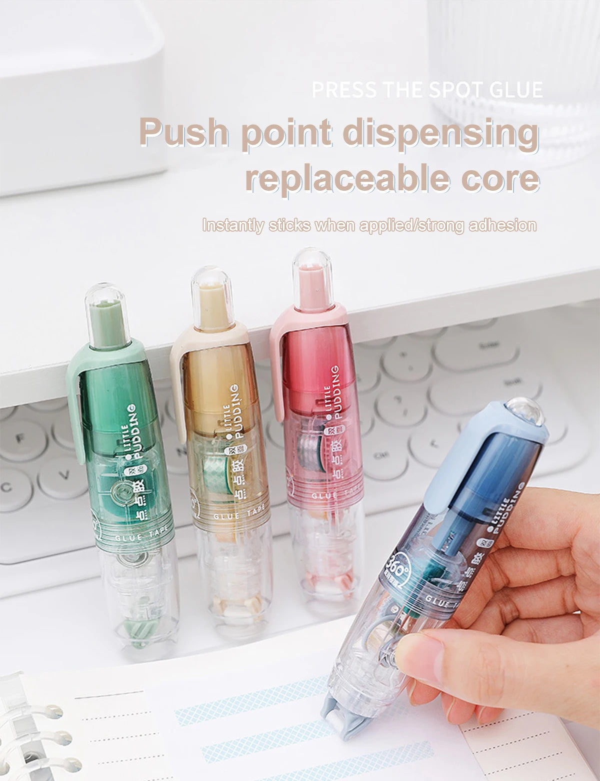 12Pcs/Set Transparent Dot Dispensing Double-sided Tape Replaceable Refills Handbook Dot Glue Stationery School Office Supplies