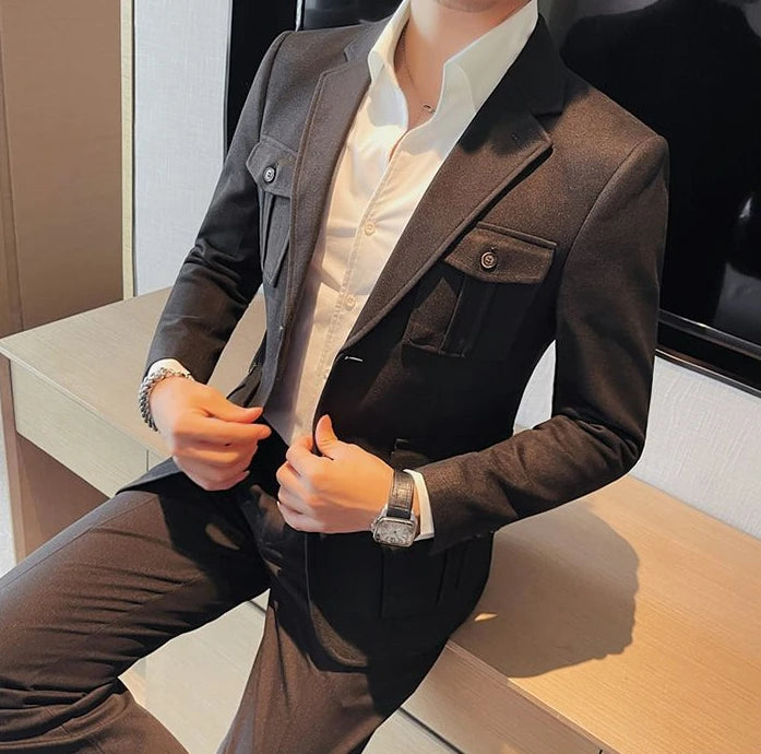Tweed Men's Suit Jackets Single Breasted Male Blazer Gray Fashion 2024 Luxury Designer Menswear Coat Korean Style Clothes Casual
