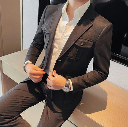 Tweed Men's Suit Jackets Single Breasted Male Blazer Gray Fashion 2024 Luxury Designer Menswear Coat Korean Style Clothes Casual