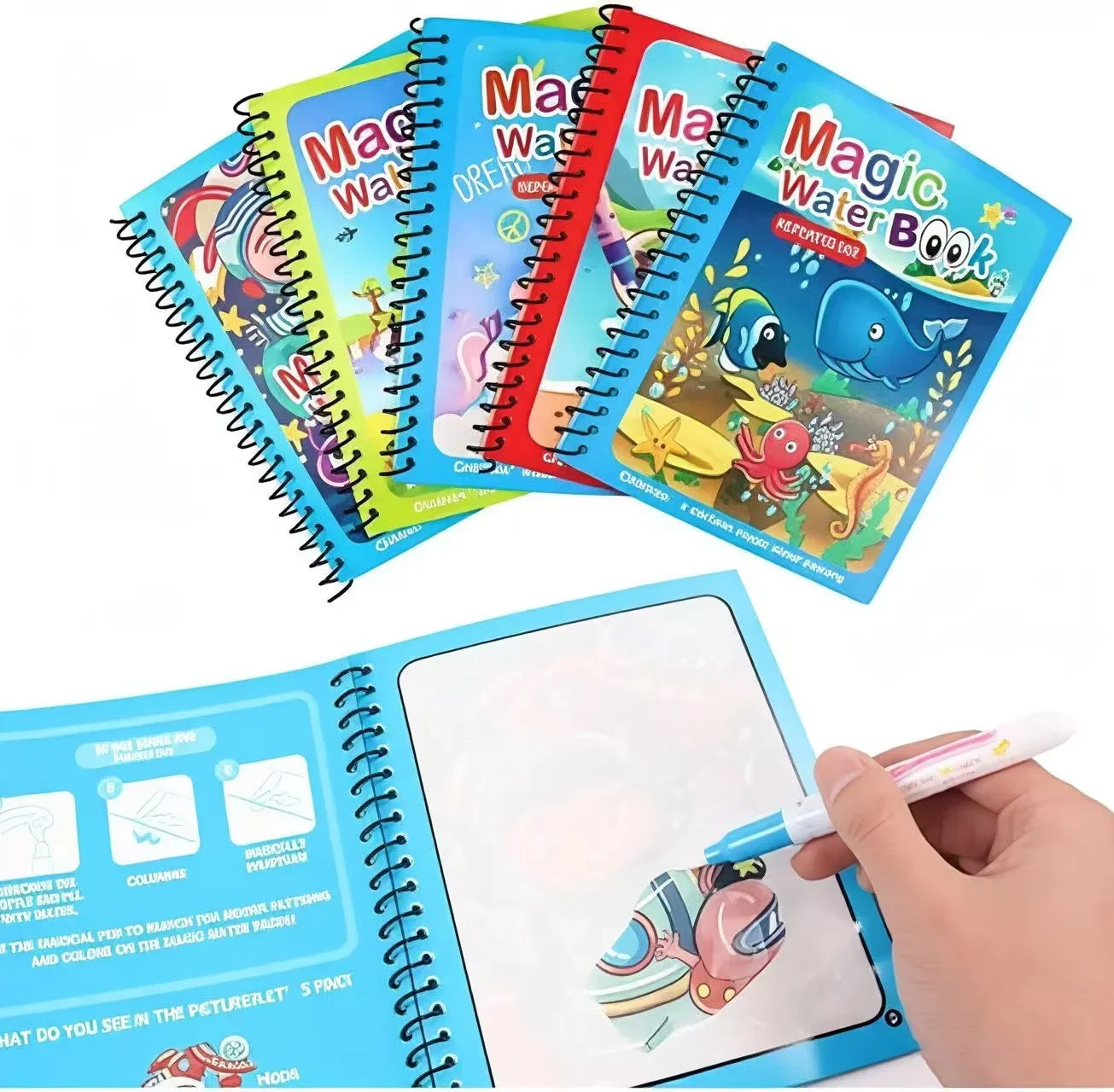 1 Livro de Colorir Infantil com Caneta de Água Recarregável (Livro Mágico de Desenho com Água) – Brinquedo Educativo de Desenho e Aprendizado