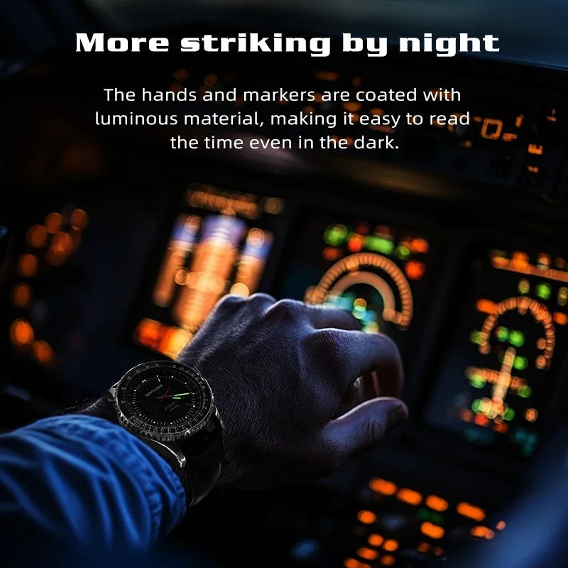 Reloj NORTH EDGE EVOQUE 3 Pilot Series para hombre, de aviación, militar, con energía solar, correa de cuero, caja luminosa de acero inoxidable.