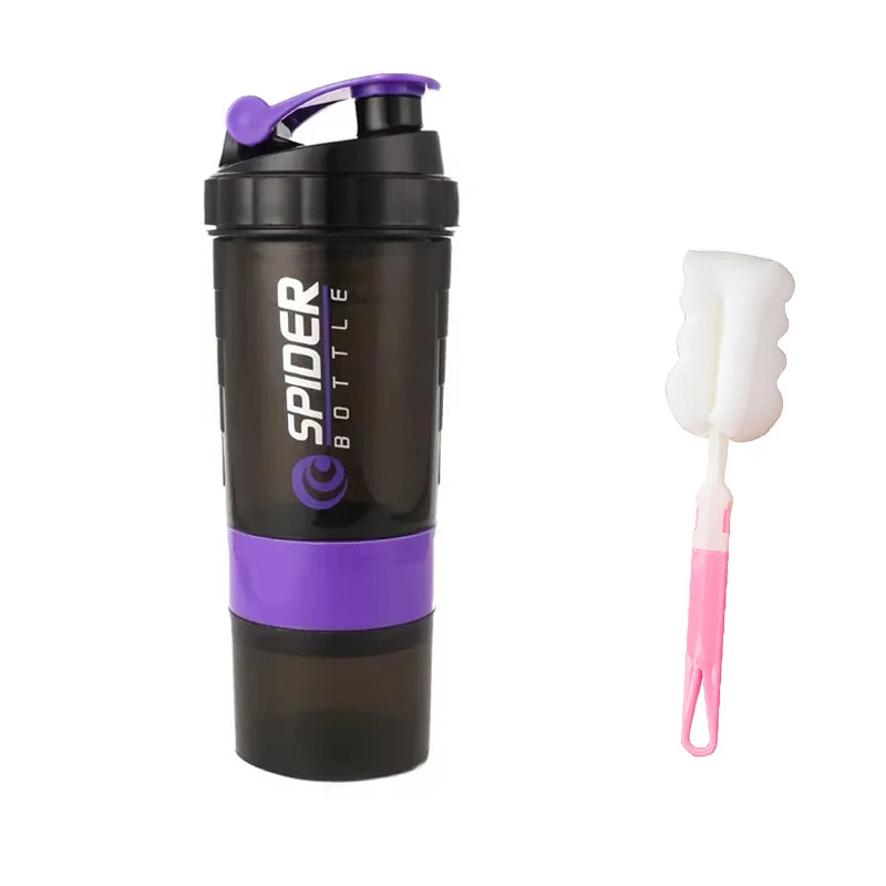 3 Layers Protein Shaker Bottles with Mix Ball Leak Proof Water Bottle for Protein Mixes with Powder Storage and Pill Organizer