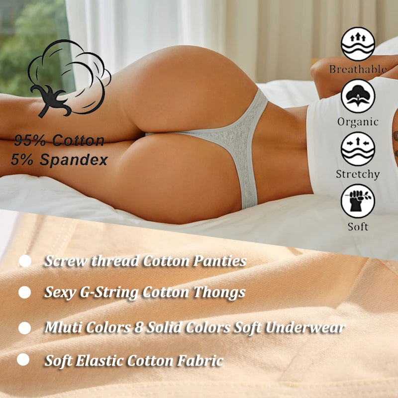 4 unids/set de bragas de algodón para mujer, tangas de tiro bajo sin costuras, cintura en V, ropa interior transpirable de Color sólido, lencería suave íntima para mujer