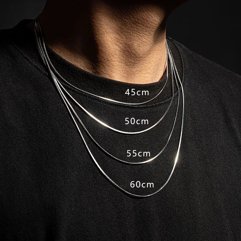 925 Sterling Silver Necklace for Men Women Punk Hip-Hop Snake Link Chain Necklace Male Jewelry 2mm 