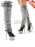 Tacones góticos exóticos, botas de plataforma de 17cm con flecos para fiesta, zapatos fetiche sexis para mujer, modelos góticos de baile en barra, diamantes de imitación para club nocturno
