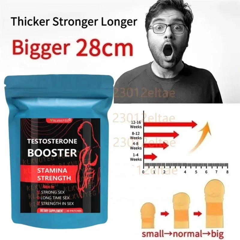 Testosterone Booster Transdermal Patches For Men, Increase Strength, Stamina, Energy, 30 Patches/bag