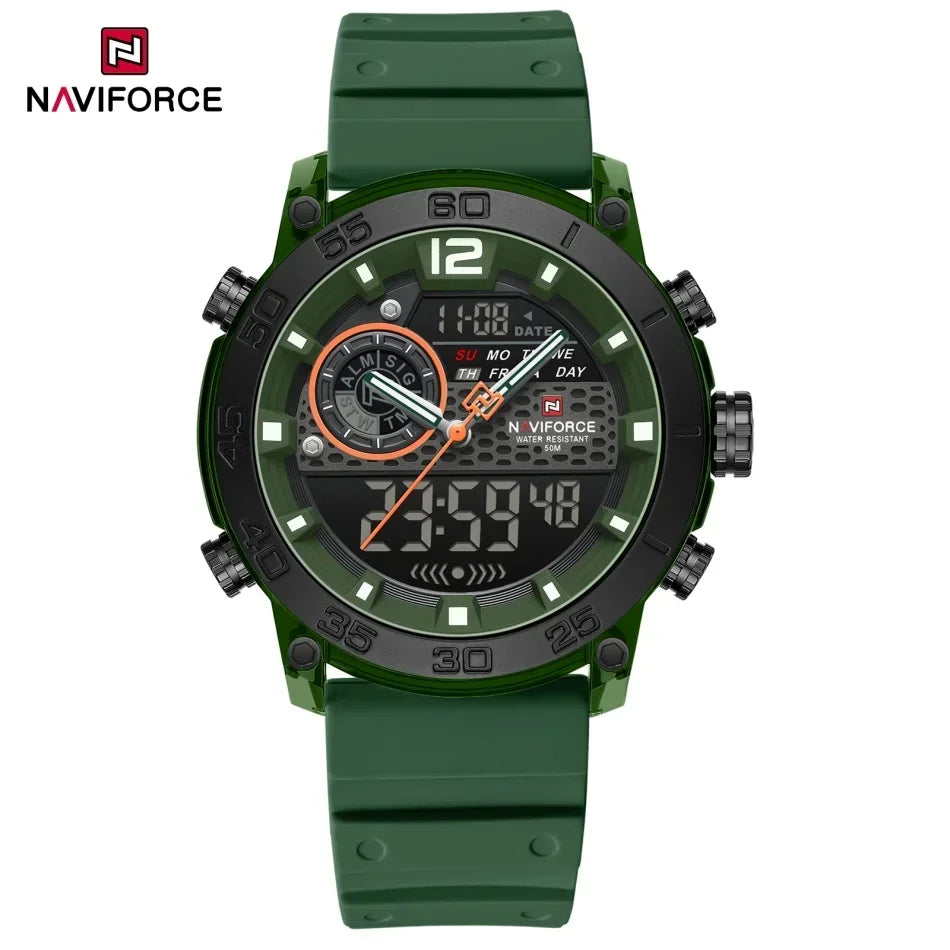 NAVIFORCE NF6104 Men's Lightweight Sports Wrist Watch Dual Display Time Night Light Watches Boy's Quartz Stopwatch