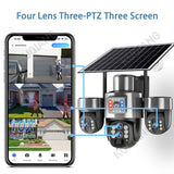 20MP 4G Sim Solar Camera WiFi 10X Optical Zoom 3-PTZ 4-Lens 3-Screens Outdoor Wireless Security Cameras Auto Tracking CCTV V380