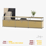 Modern Modular Low TV Cabinet｜3-Tier Sideboard with Drop Doors｜Steel Frame Storage Bench Unit | Minimalist Low Media Console