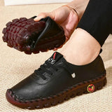 Zapatillas de cuero para mujer, zapatos casuales vulcanizados, mocasines planos suaves y cómodos para mujer, zapatillas sin cordones para mujer 