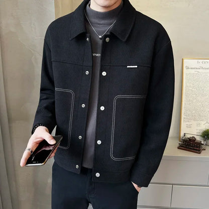 Gabardina de mezcla de lana para hombre, chaqueta corta ajustada, abrigos informales, ropa de calle coreana de color sólido, cortavientos, prendas de vestir exteriores, invierno, 2024