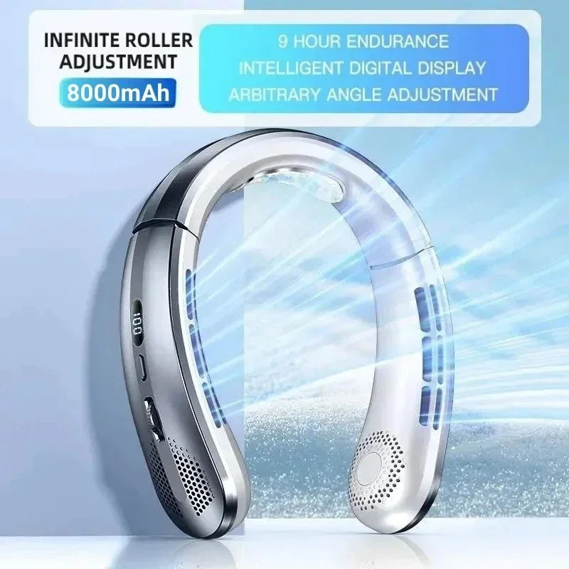 Xiaomi 8000mAh USB Hanging Neck Fan Portable Bladeless Mini Rechargeable Mute LED Digital Display Electric Air Cooler Handheld