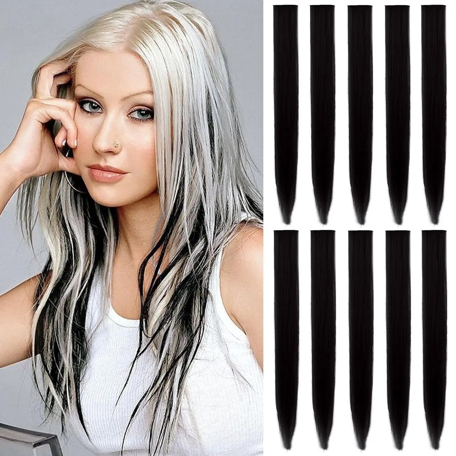 KIt 10 mechas coloridas de cabelos com clip invisível extensões sintéticas praticas