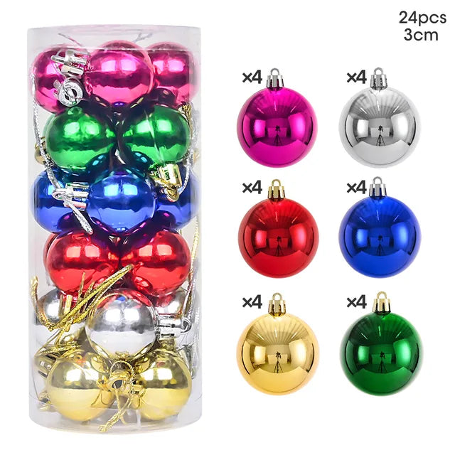24pcs 3cm Christmas Balls Christmas Tree Ornaments Christmas Ball Hanging Tree Pendants Home Party Xmas Tree Decoration New Year Gift 