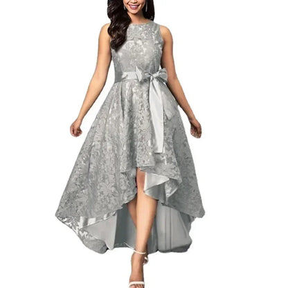 Vestido de dama de honor de boda para mujer 2025, elegante vestido de noche de encaje para fiesta, talla grande, ajustado, de cintura alta, con lazo, maxi vestidos para mujer