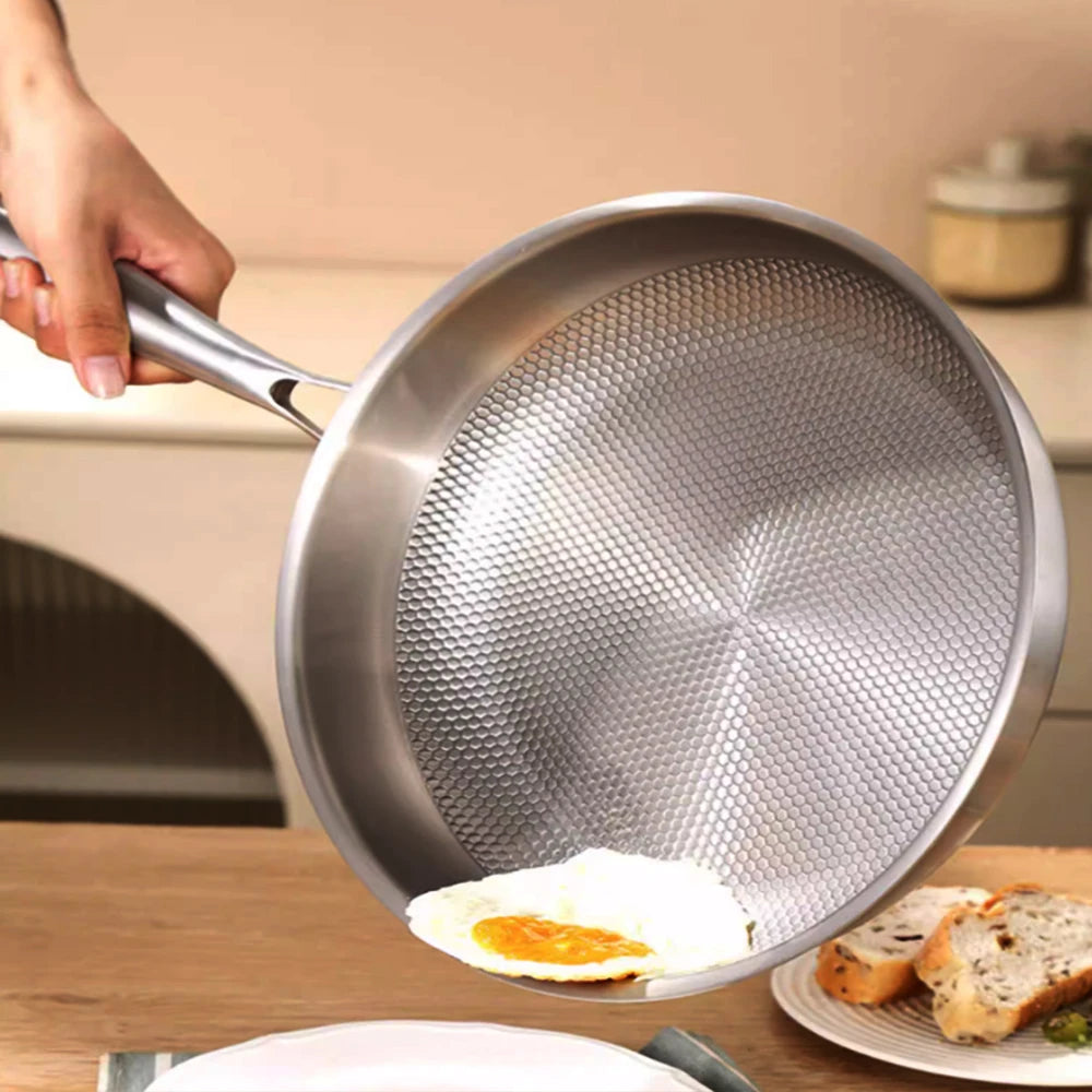304 Stainless Steel Wok Non-Stick Frying Pan Steak Frying Pan Uncoated Kitchen Cookware Suitable For Gas Stove Induction Cooker