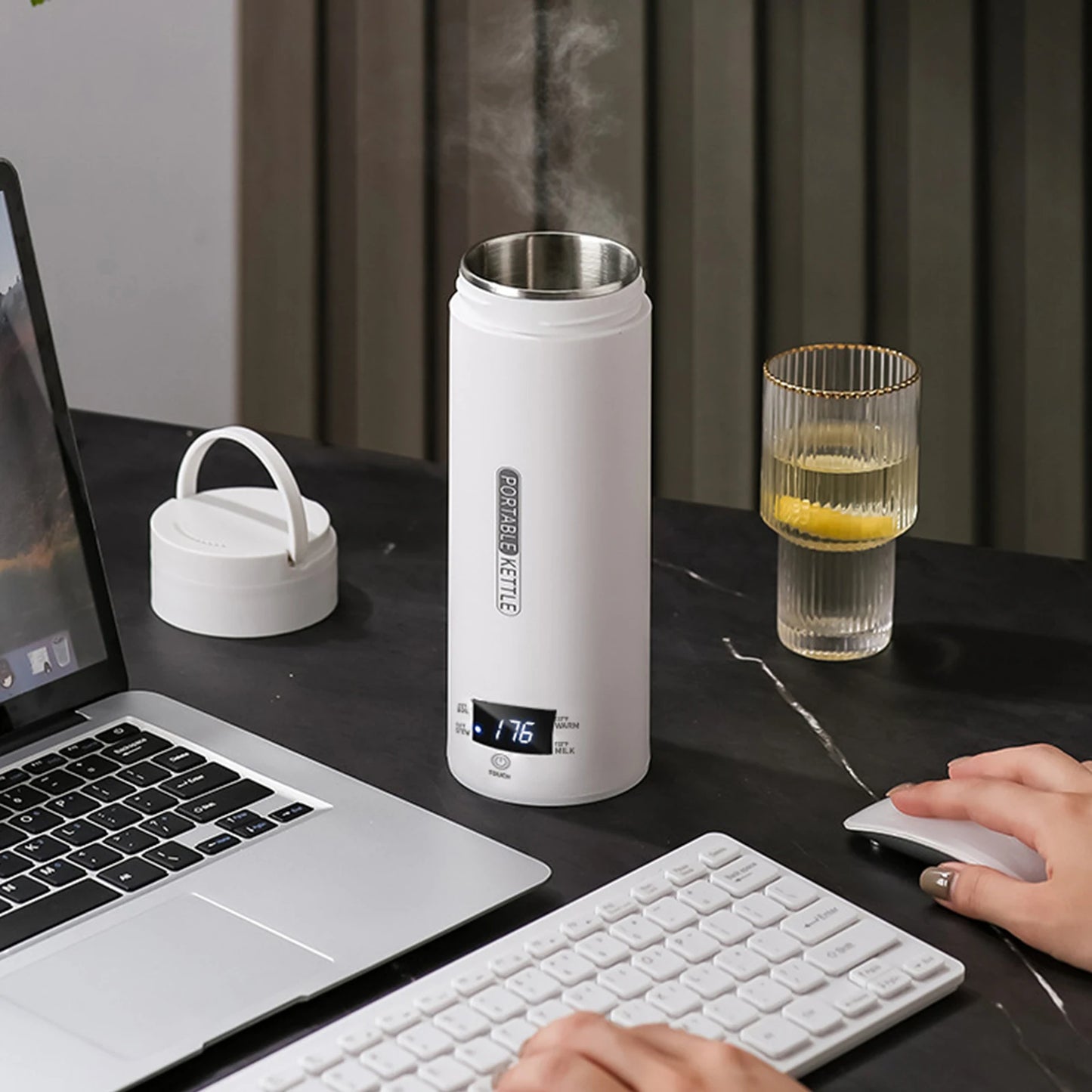 500ml Electric Teapot LCD Screen 110V 300W Fast Heating Coffee Pot 4 Variable Preset Temperatures US Plug for Home Office Travel