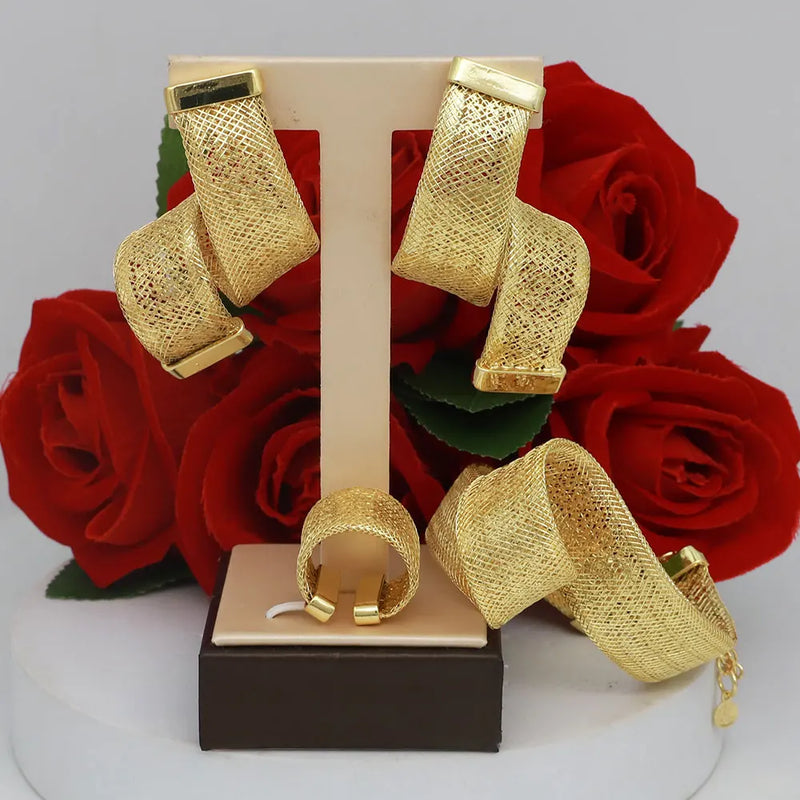 Women's Jewelry Sets Gold Plated Sprial Necklaces Simple Earrings Italian Fashion Rings Bracelets Wedding Accessories