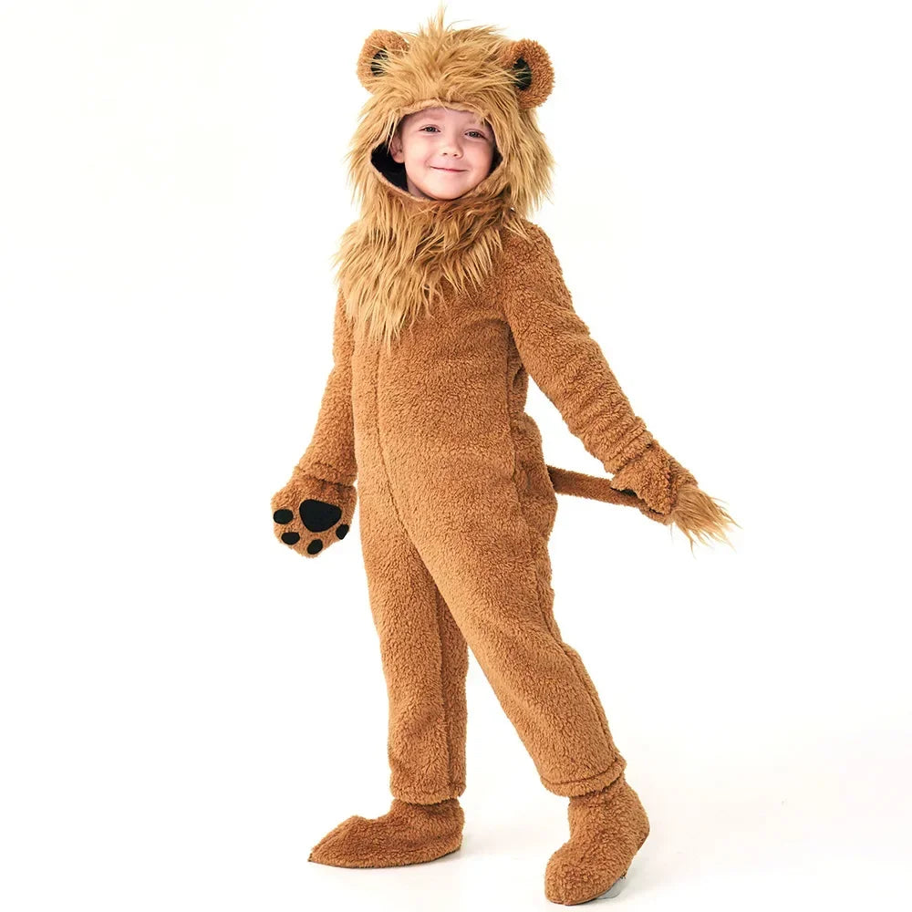 Kids Boys and Girls Animal Themed King Lion & Fox Halloween Costumes Suitable for Stage Performances Jumpsuits