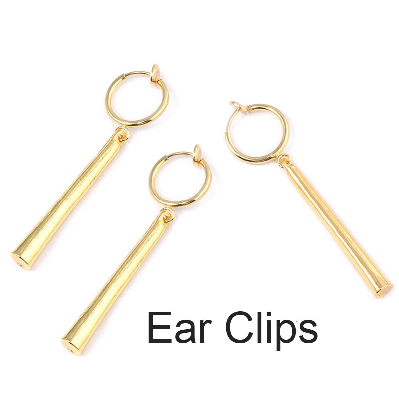 Kiss Jewelry Titanium Steel Punk Cool Men Women Ear Clip Stud Earrings Long Stick Pendant Fashion Hip Hop Drop Party Earring
