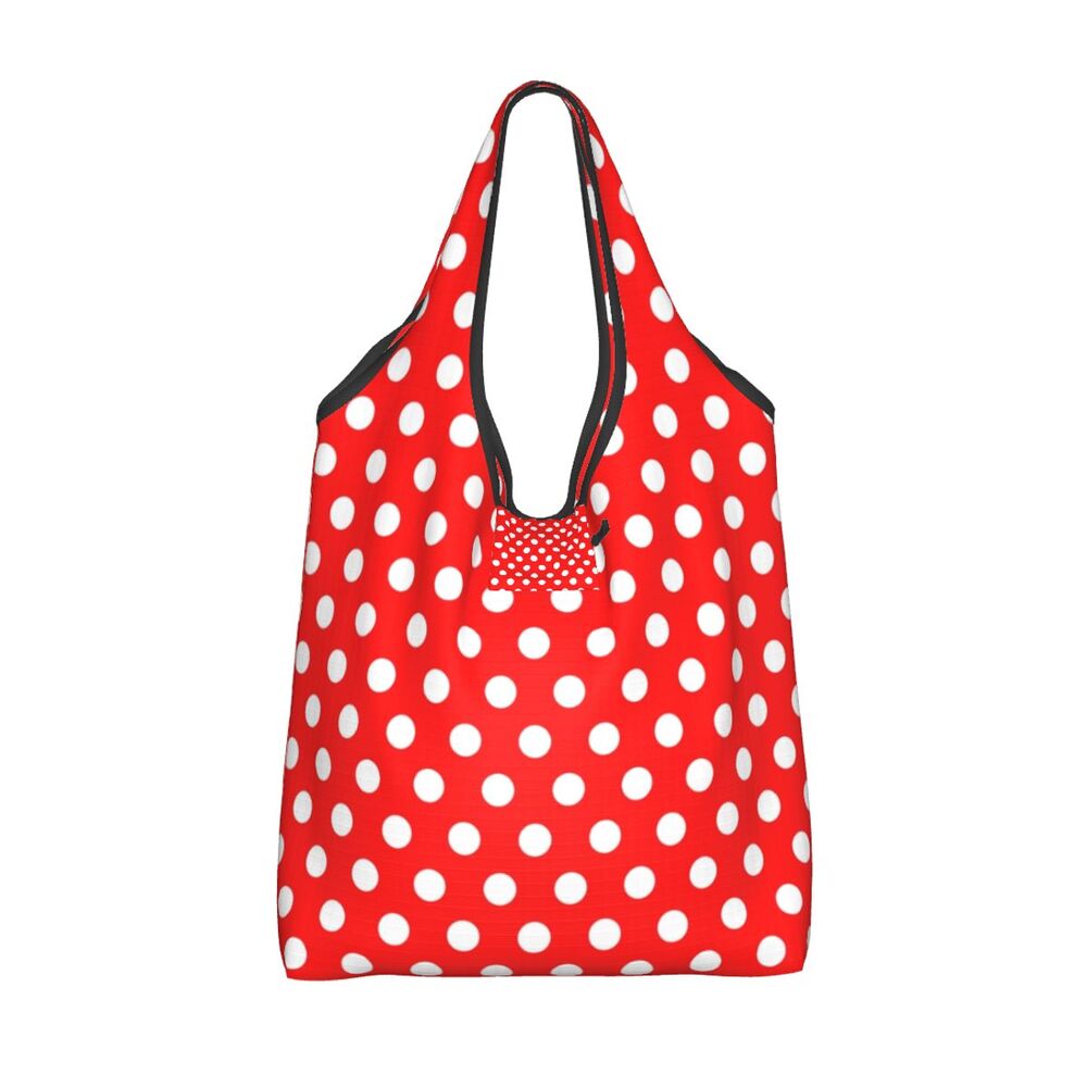 Custom Recycling Classic Black And White Polka Dot Shopping Bag Women Tote Bag Portable Grocery Shopper Bags