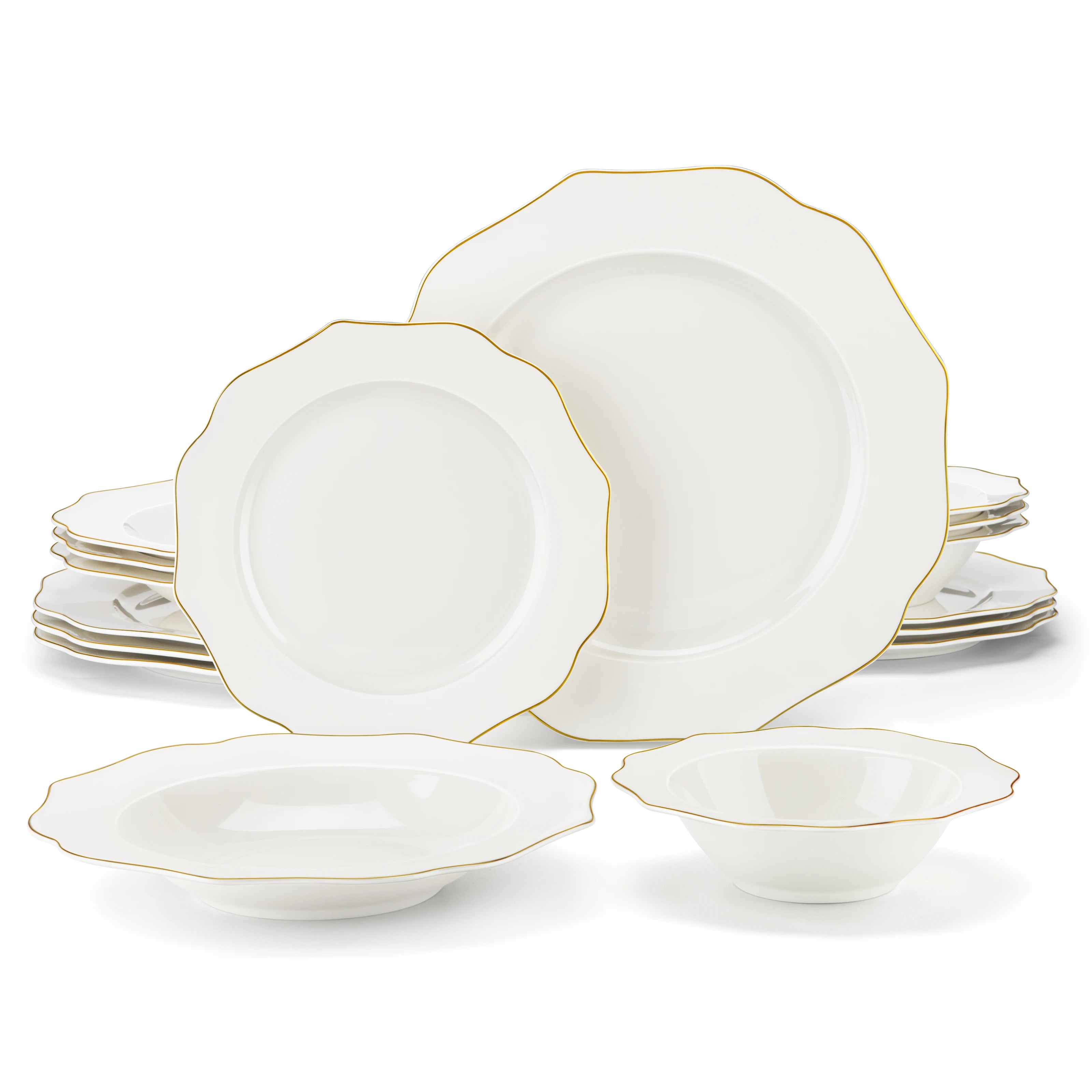 MALACASA LOTUS 16/32-Piece Nordic European White Porcelain Tableware Set with Bowl, Dinner, Dessert & Soup Plate Set for 4/8