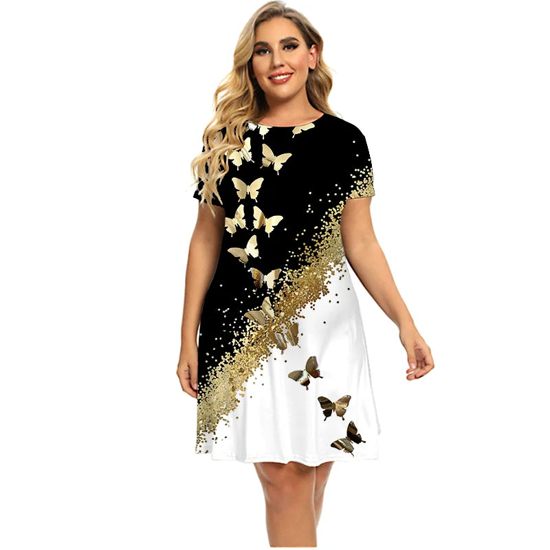 Venda quente vestidos para o verão 2022 mulheres bronzeamento borboleta vestido de manga curta casual vestido de grandes dimensões roupas de moda plus size