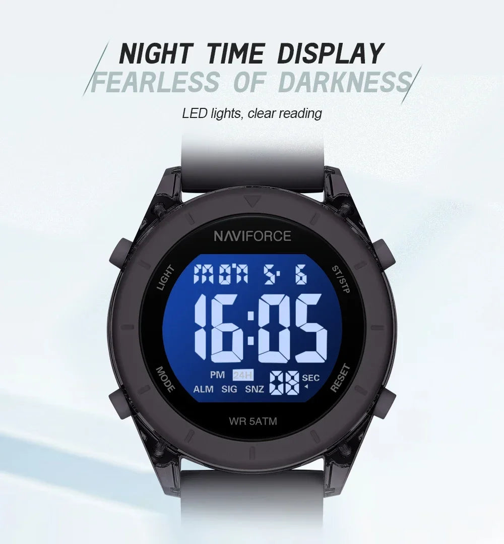 NAVIFORCE NF7108 Casual Wild Ladies Watch 50m Waterproof LCD Digital Display Electronic Silicone Strap Female Clock