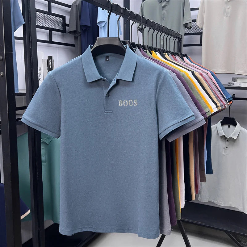 Cotton100% Men's Summer High Quality Short Sleeves Polo Shirt Lapel Button Letter Printing T-Shirt Business Leisure Men Clothing