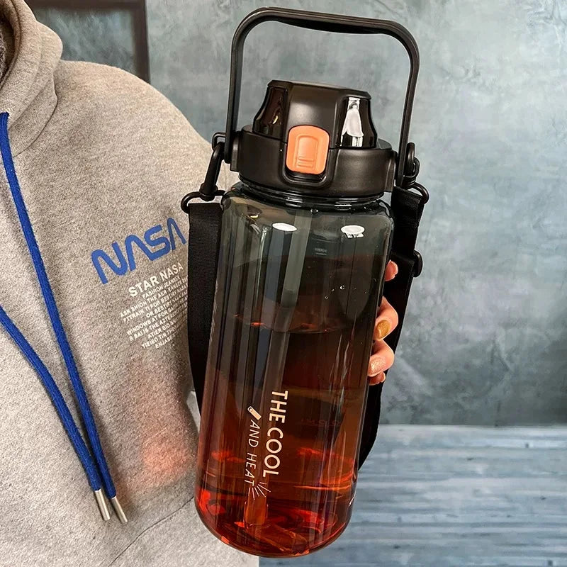 2000ml High Quality Sport Water Bottle With Straw Gym Fitness Outdoor Camping Cycling Hiking Drinking Plastic Bottles With Strap