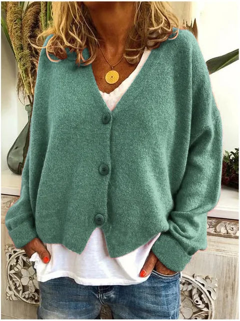 Women's Loose Knitted Cardigan, V-neck Single-breasted Long-sleeved Sweater, Solid Color, New, Spring and Autumn, S-3XL 