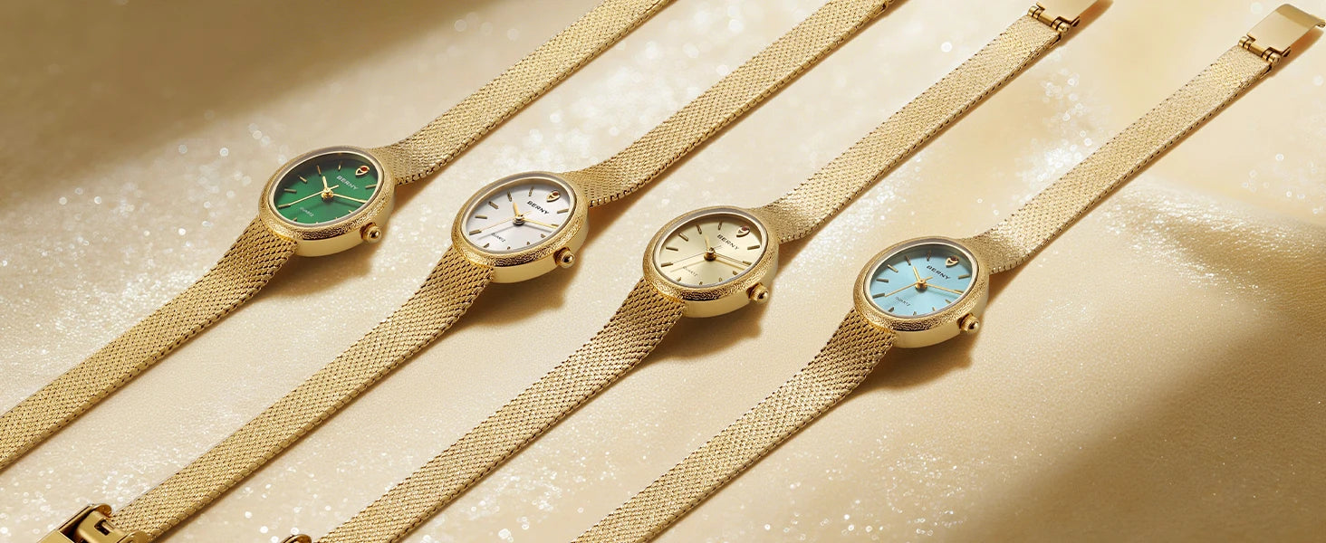 Relogio feminino oval dourado berny de luxo quartzo a prova de agua
