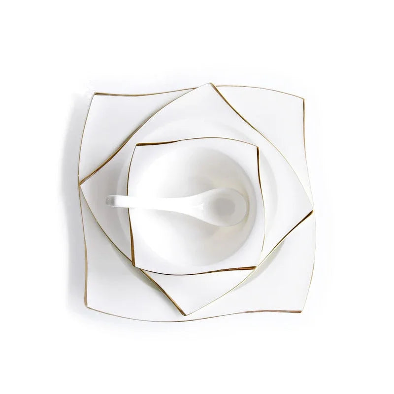 Ceramic Square Plates and Bowl Set Dinner Set Plates and Dishes Bone Porcelain Tableware Phnom Penh Cutlery Kitchen Accessories