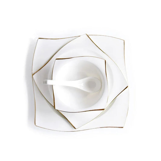 Ceramic Square Plates and Bowl Set Dinner Set Plates and Dishes Bone Porcelain Tableware Phnom Penh Cutlery Kitchen Accessories