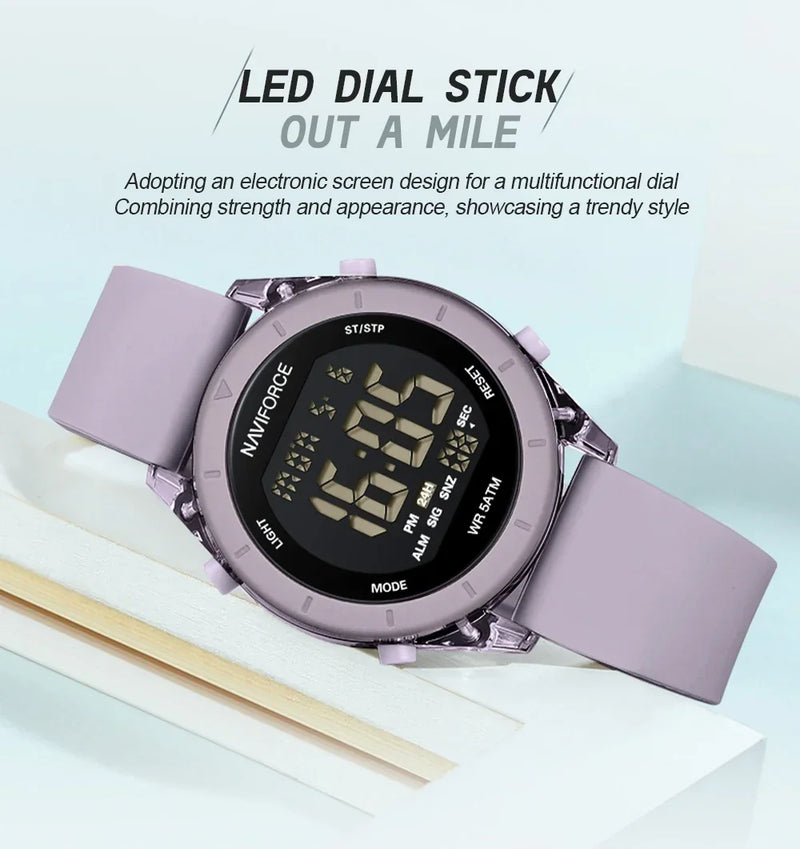 NAVIFORCE NF7108 Casual Wild Ladies Watch 50m Waterproof LCD Digital Display Electronic Silicon Strap Female Clock