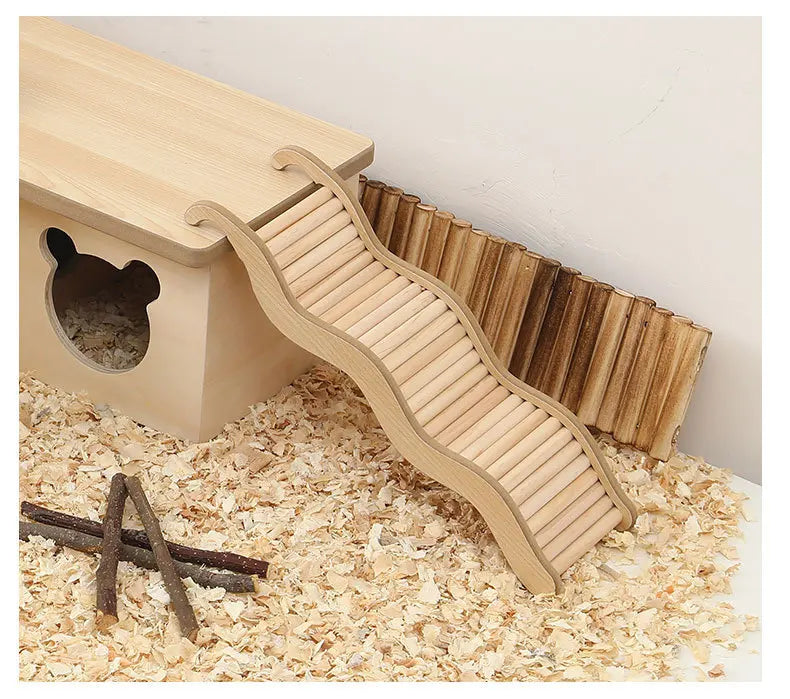 Wooden Wave Staircase Hamster Toy Pet Supplies - Eco-Friendly Fun for Small Animals