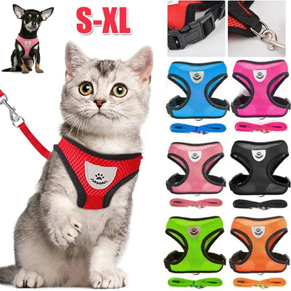 Arnés para perros y gatos con correa ajustable, malla de poliéster, transpirable, reflectante, para perros pequeños, accesorios para gatos.